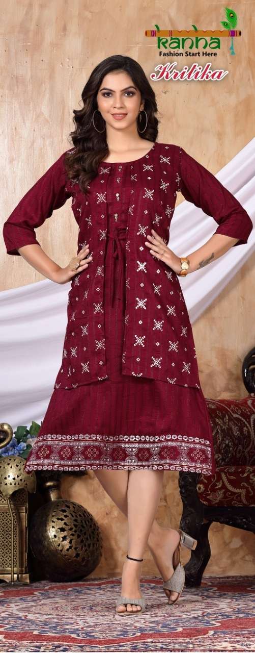 Kanha Present Krtika Fancy Fabric Kurti On Screen Print  With KOTI  With Wholesale 