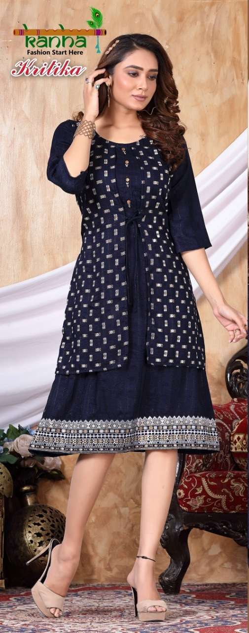 Kanha Present Krtika Fancy Fabric Kurti On Screen Print  With KOTI  With Wholesale 