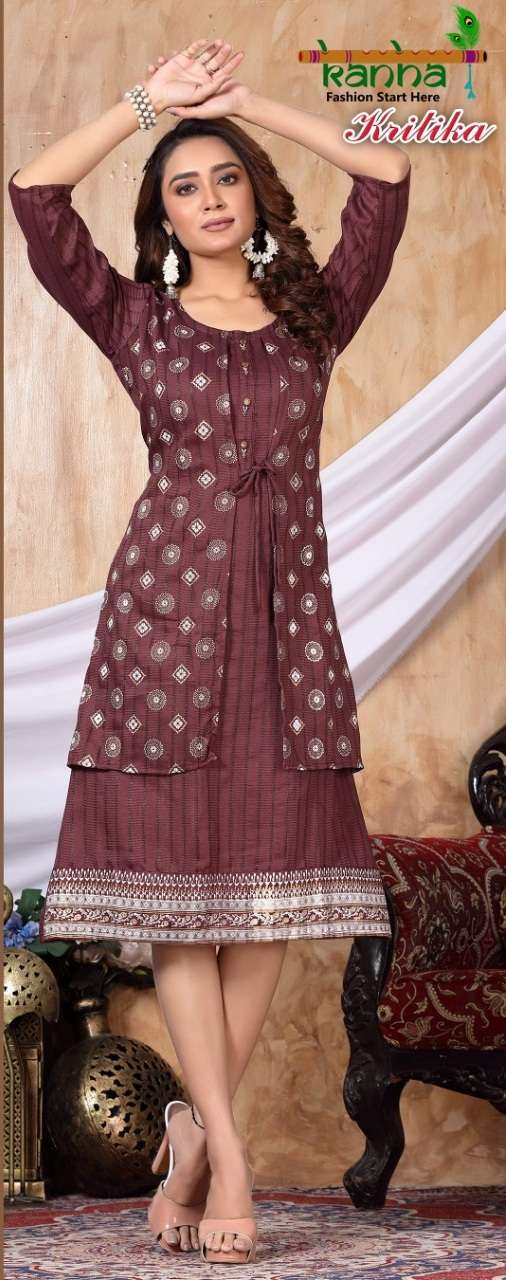 Kanha Present Krtika Fancy Fabric Kurti On Screen Print  With KOTI  With Wholesale 