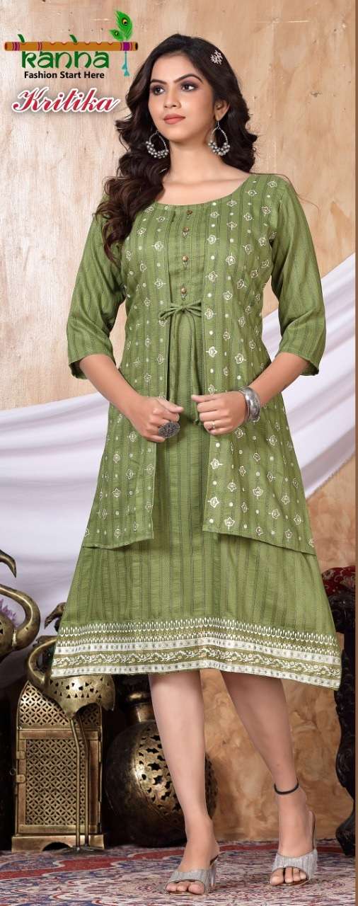 Kanha Present Krtika Fancy Fabric Kurti On Screen Print  With KOTI  With Wholesale 