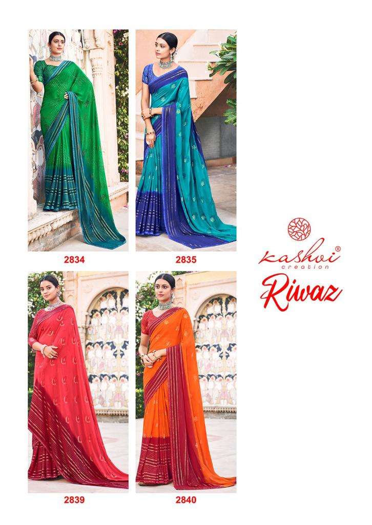 Kashvi Riwaz Fancy Wear Georgette Saree Collection On Wholesale