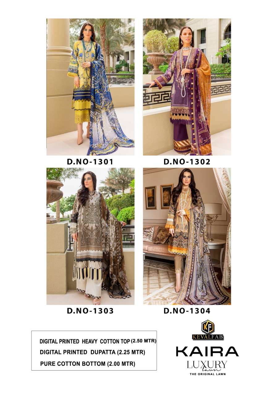 Keval Fab Kaira Luxury Lawn Vol-13 Lawn Cotton Dress Material On Wholesale