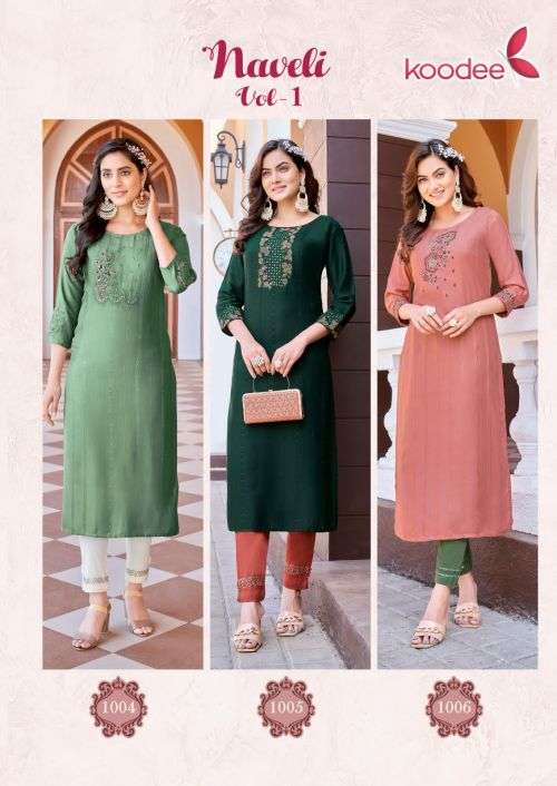 Koodee Naveli Vol 1 Stylish Stright Kurti With Bottom On Wholesale