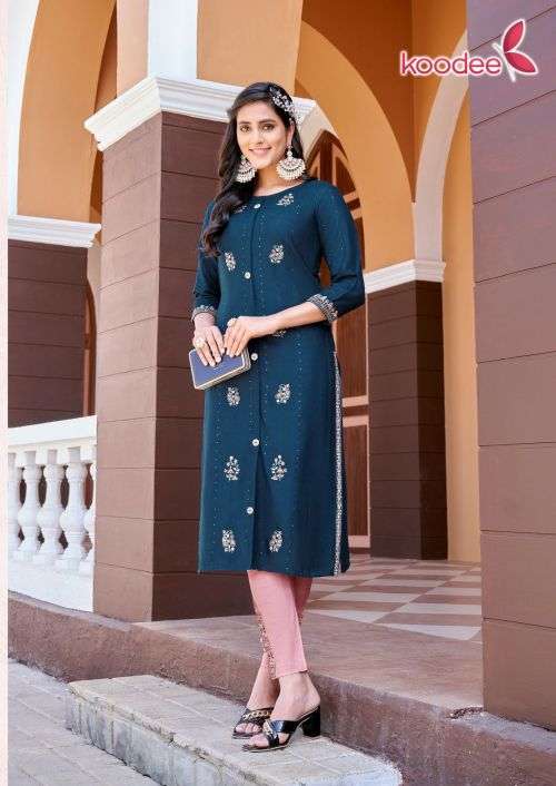 Koodee Naveli Vol 1 Stylish Stright Kurti With Bottom On Wholesale