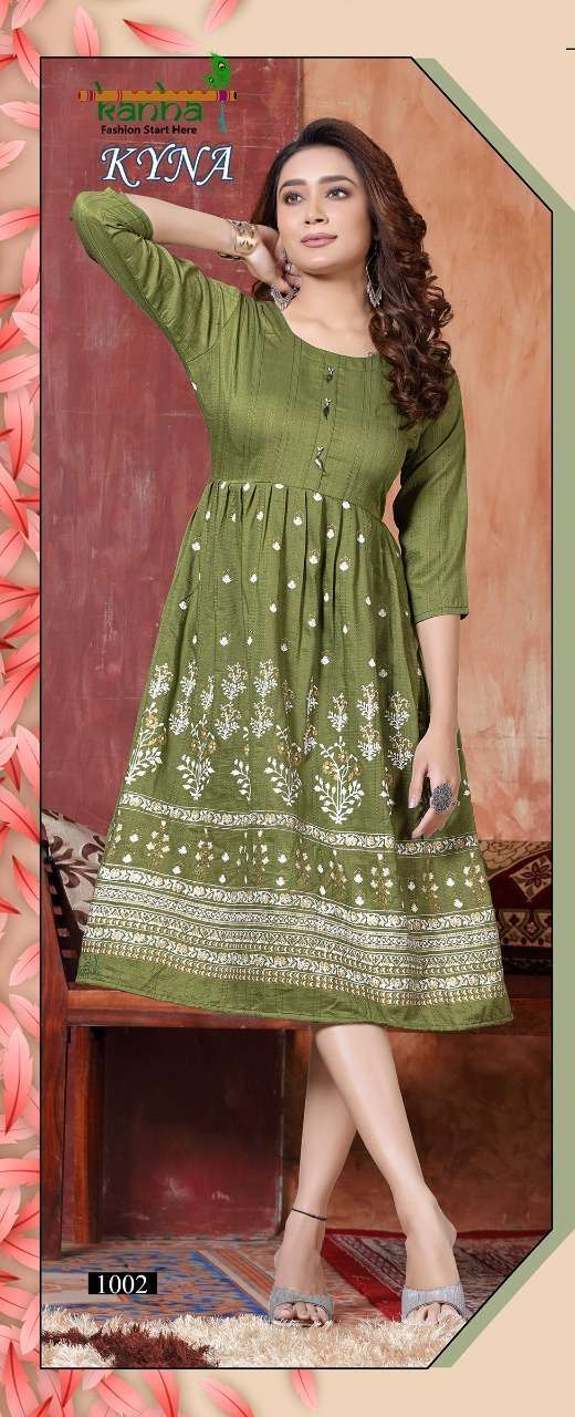Kyna By Kanha Flare Style Designer Kurtis New Pattren On Wholesale