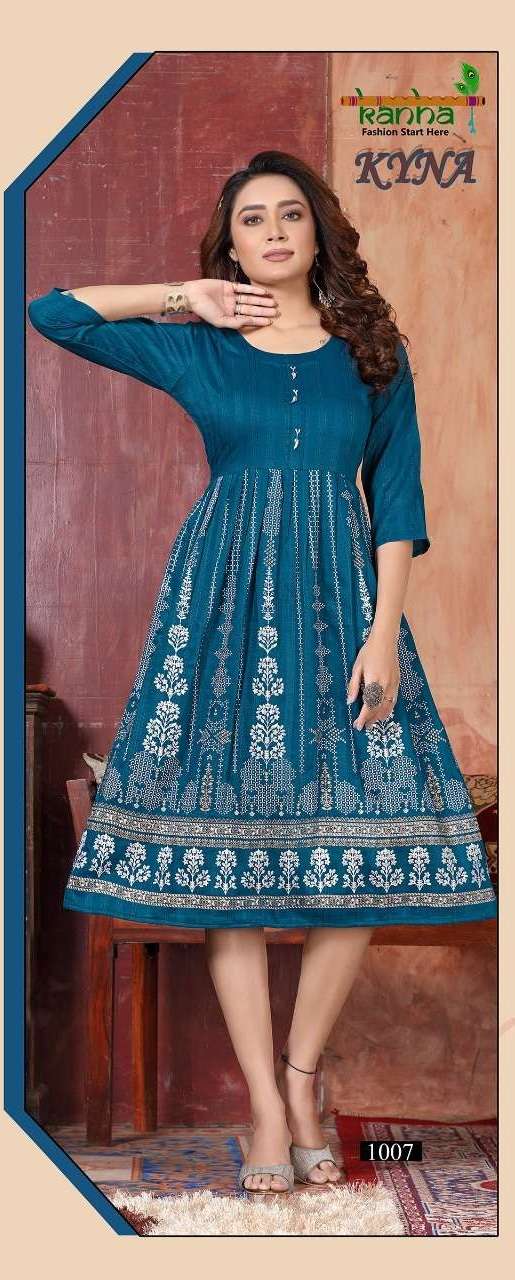 Kyna By Kanha Flare Style Designer Kurtis New Pattren On Wholesale