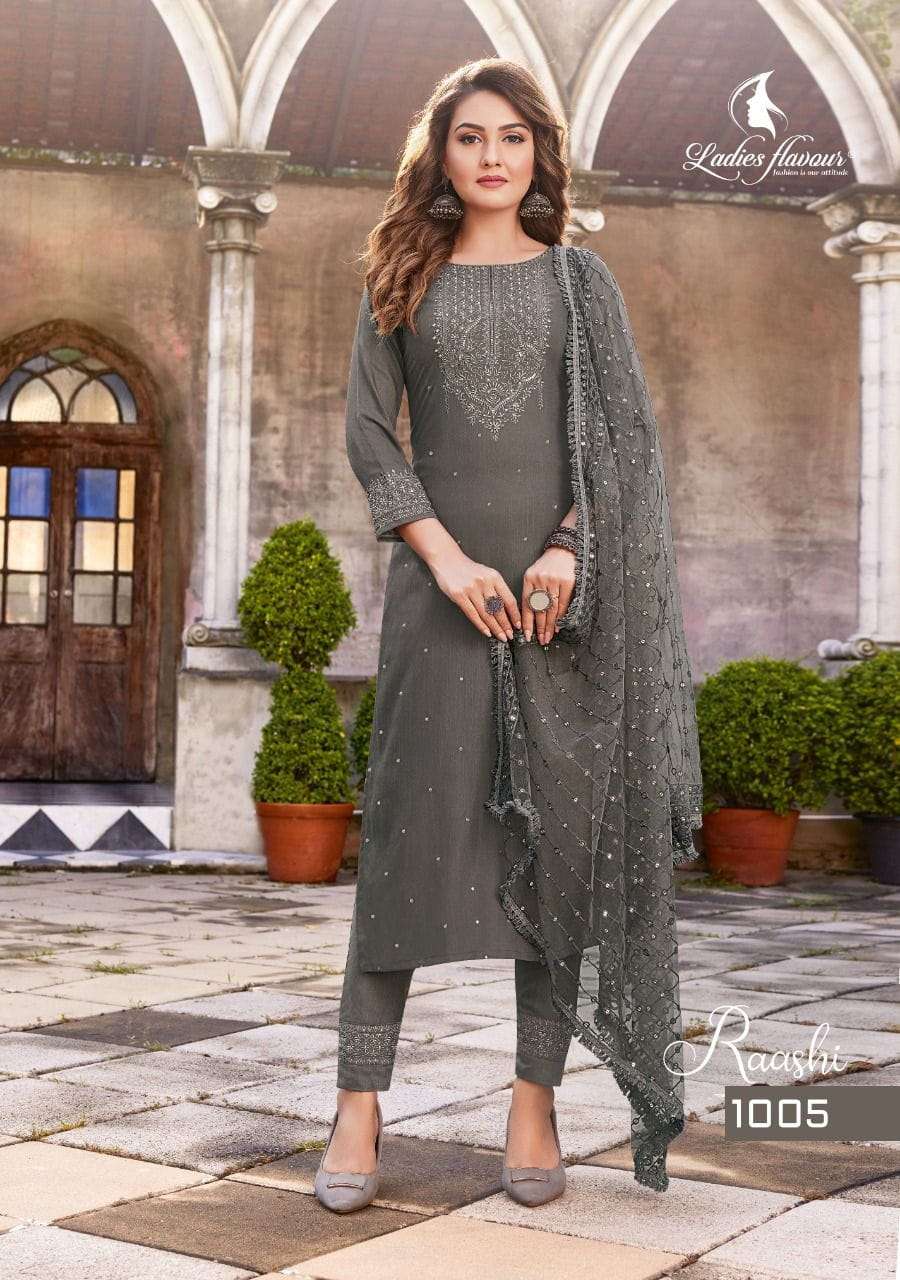  Ladies Flavour  Raashi Kurti Pant Dupatta for the Upcoming Festival On Wholesale 