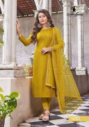  Ladies Flavour  Raashi Kurti Pant Dupatta for the Upcoming Festival On Wholesale 