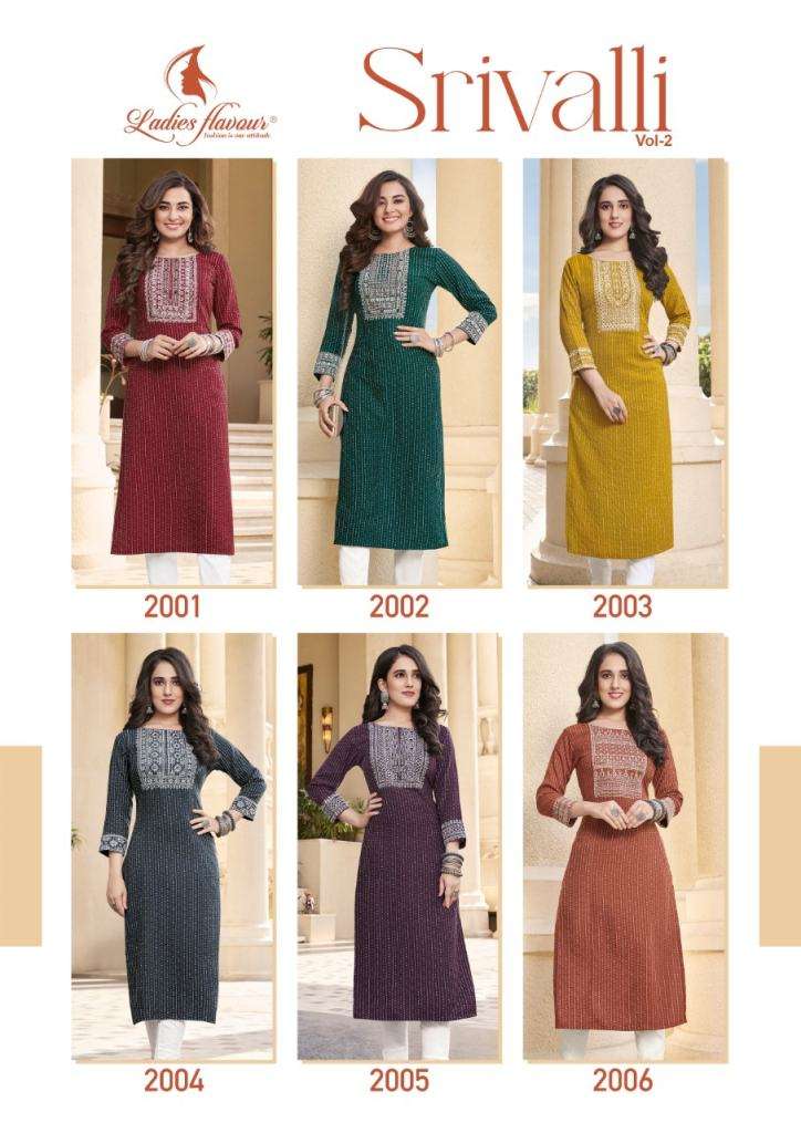  Ladies Flavour Srivalli Vol 2 Designer Embroidery Kurti Collection On Wholesale