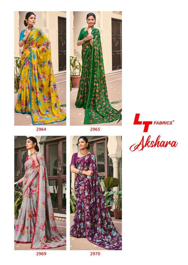 LT Akshara Present Beautiful Floral Print  Chiffon Saree On Wholesale