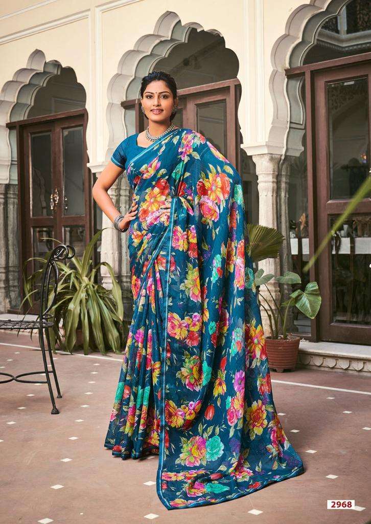LT Akshara Present Beautiful Floral Print  Chiffon Saree On Wholesale