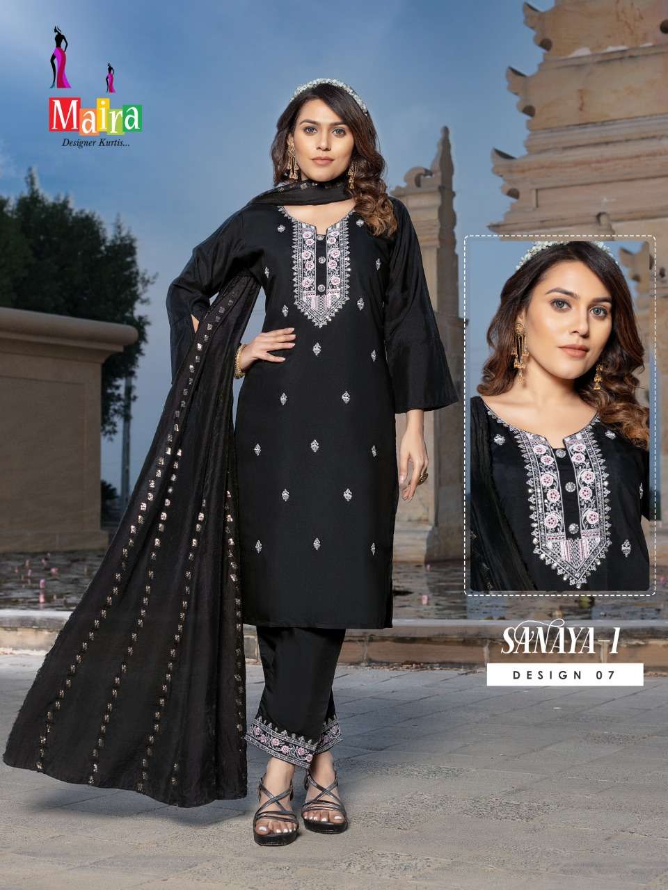 Maira Sanaya Vol 1 Stylish Look Designer Kurti Pent With Work Dupatta On Wholesale