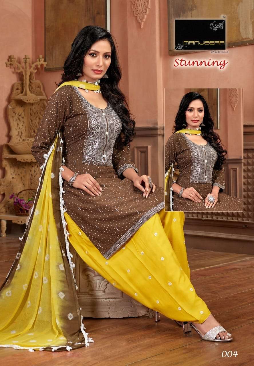 Manjeera Stunning Reyon Print Patiyala With Work On Wholesale