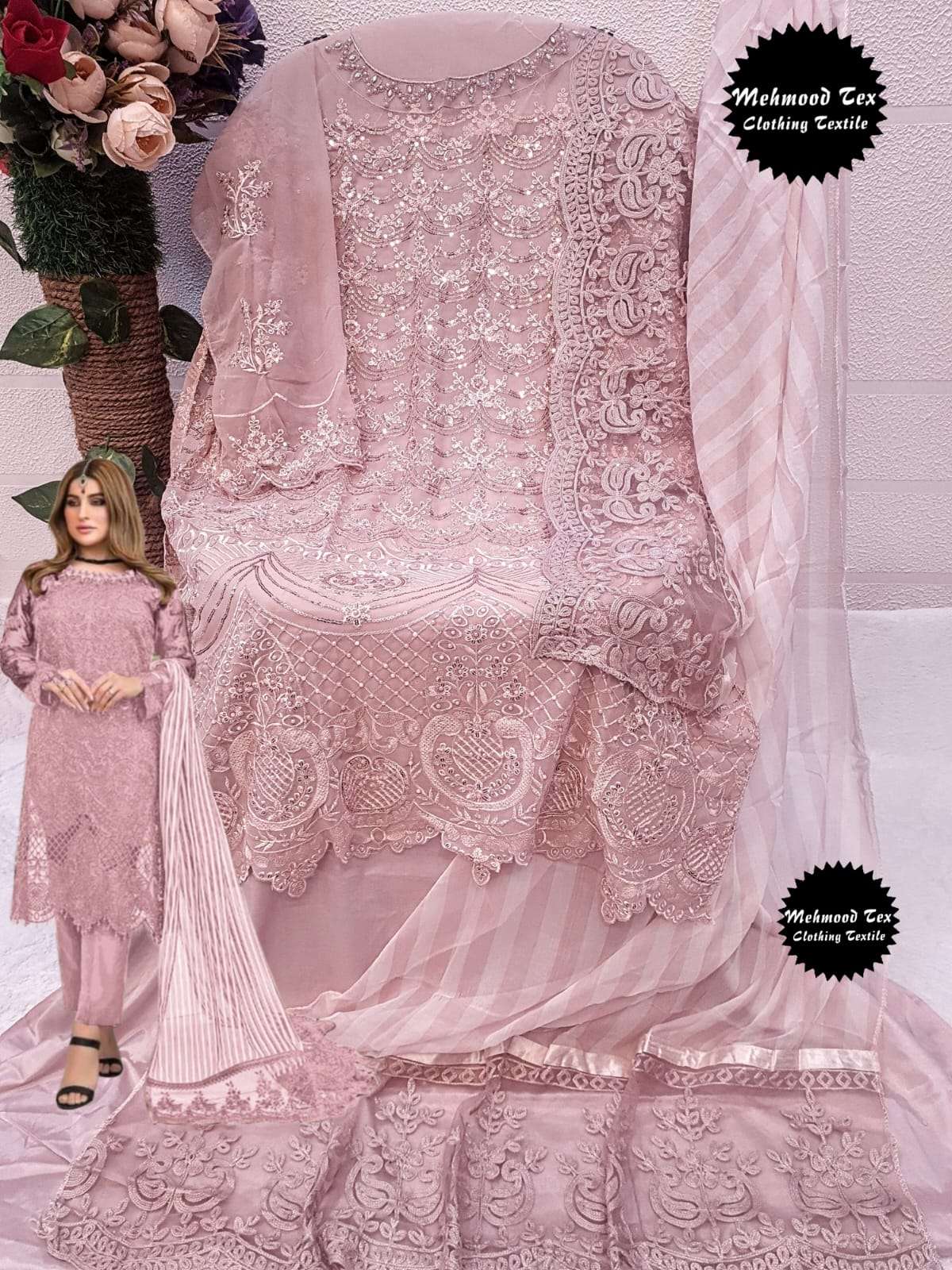 Mehmood M - 20 Pakistani Suit Georgette With Heavy Embroidery Work On Wholesale