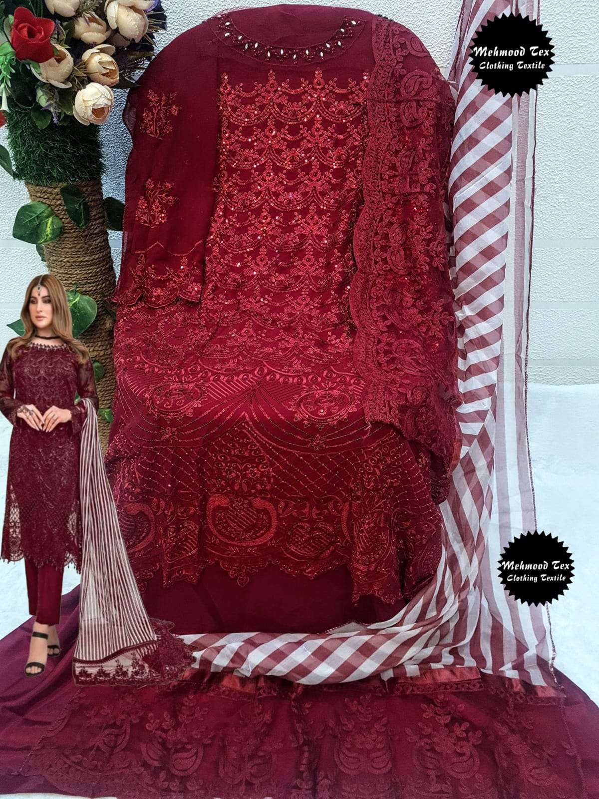 Mehmood M - 20 Pakistani Suit Georgette With Heavy Embroidery Work On Wholesale