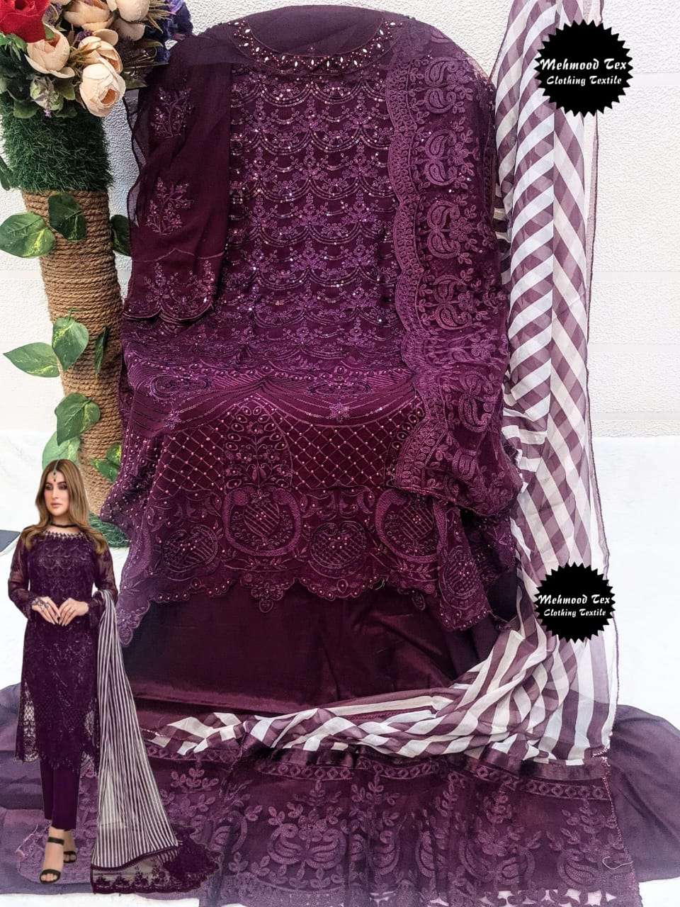 Mehmood M - 20 Pakistani Suit Georgette With Heavy Embroidery Work On Wholesale