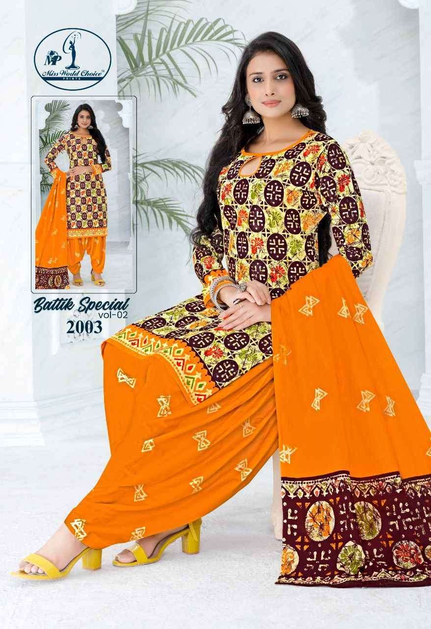 Miss World Choice Present Battik Special Vol 2 Cotton Dress Material On Wholesale 