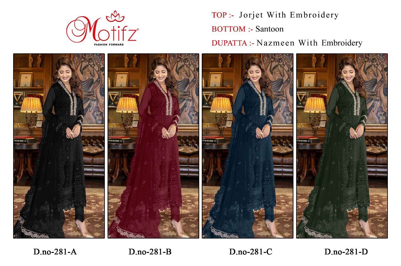 Motifz 281 Design Georgette With Embroidery Suit On Wholesale