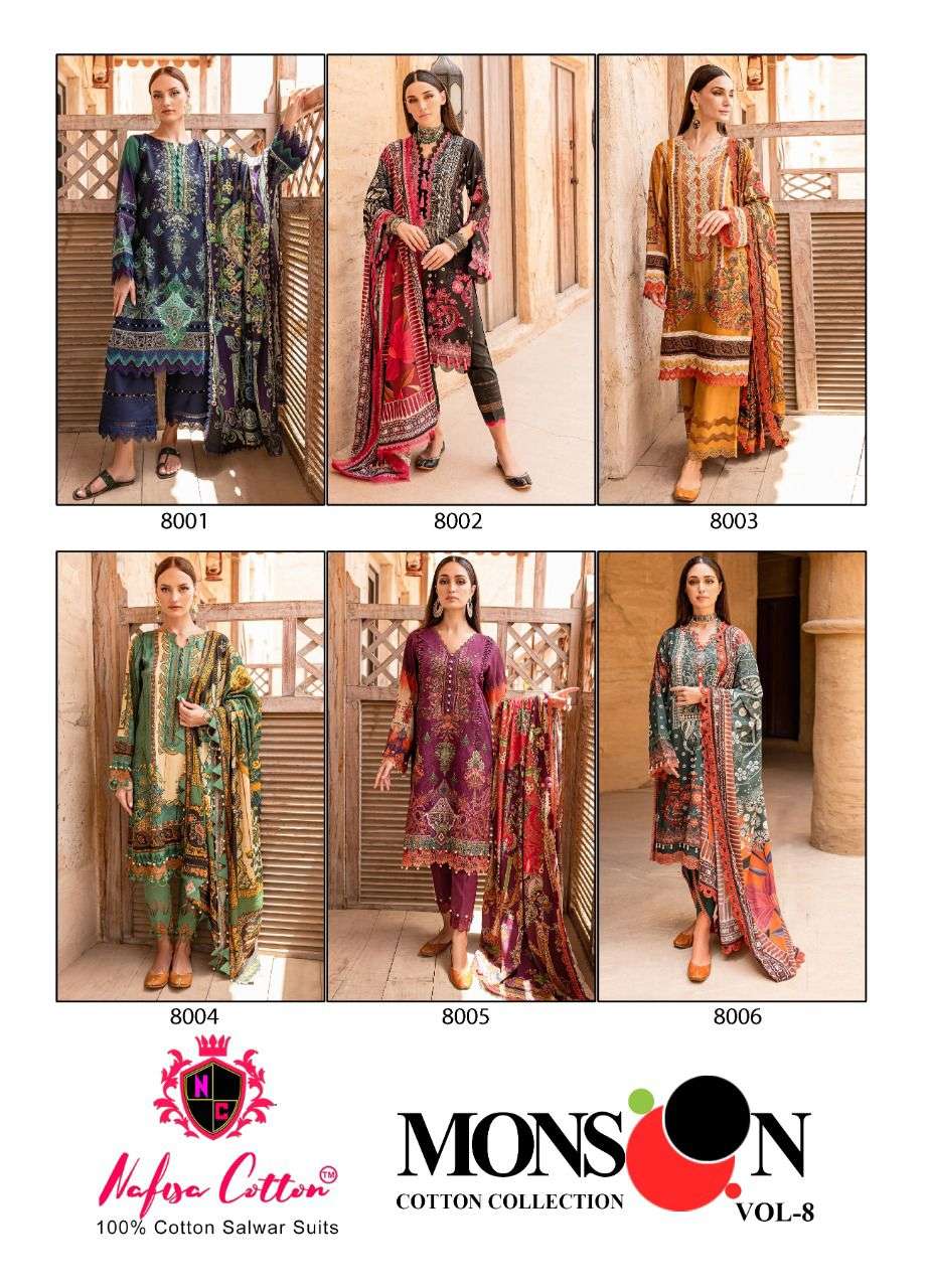 Nafisa Vol 08 Monsoon Karachi Pure Cotton Collection On Wholesale