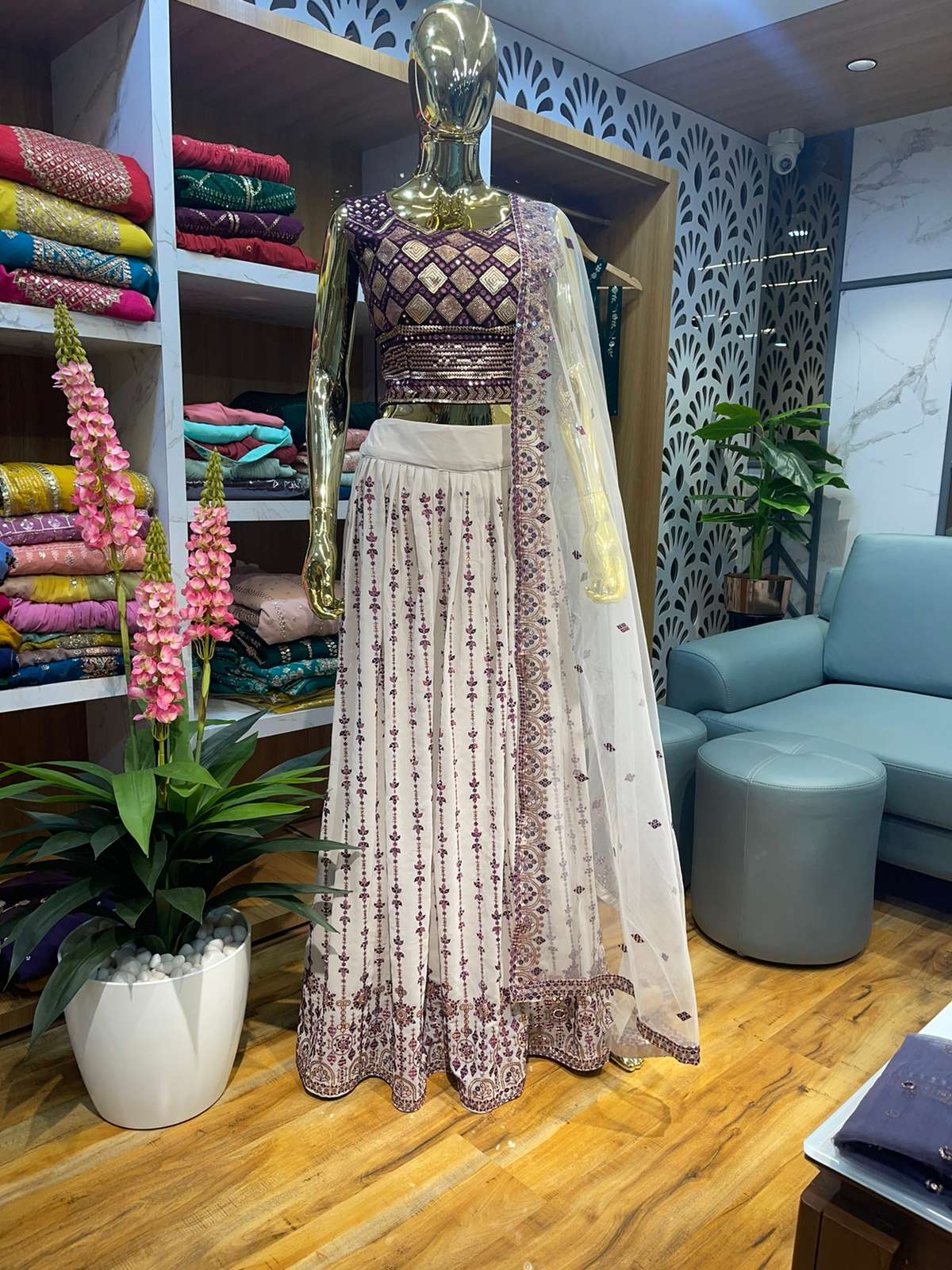 Olivia Georgette And Embroidery Readymade Lehenga Choli On Wholesale