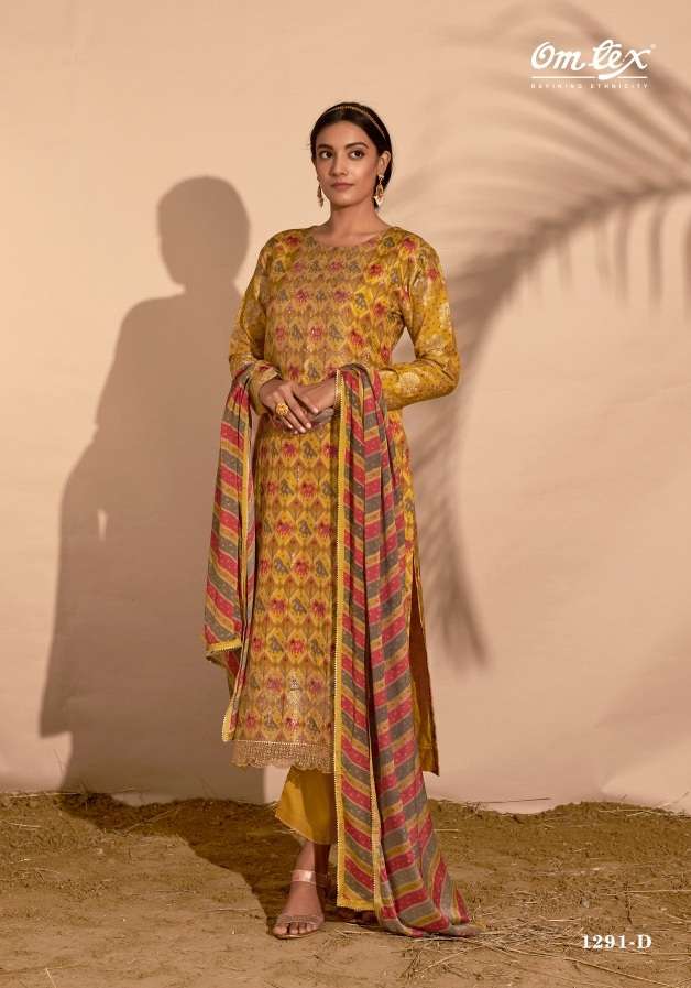 Omtex Simar Azza Silk Jacquard Digital Print With Embroidery Lace On Wholesale