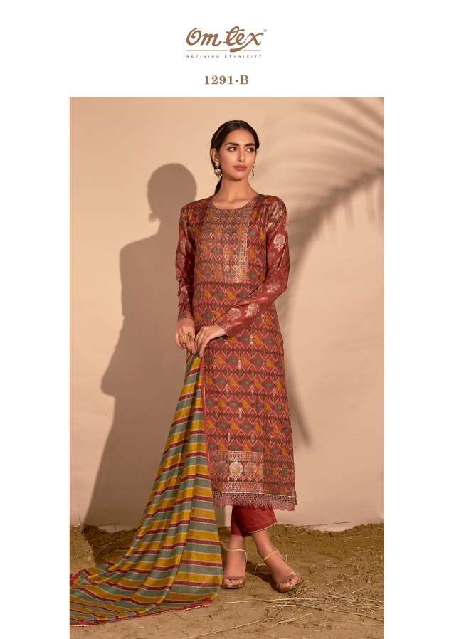 Omtex Simar Azza Silk Jacquard Digital Print With Embroidery Lace On Wholesale