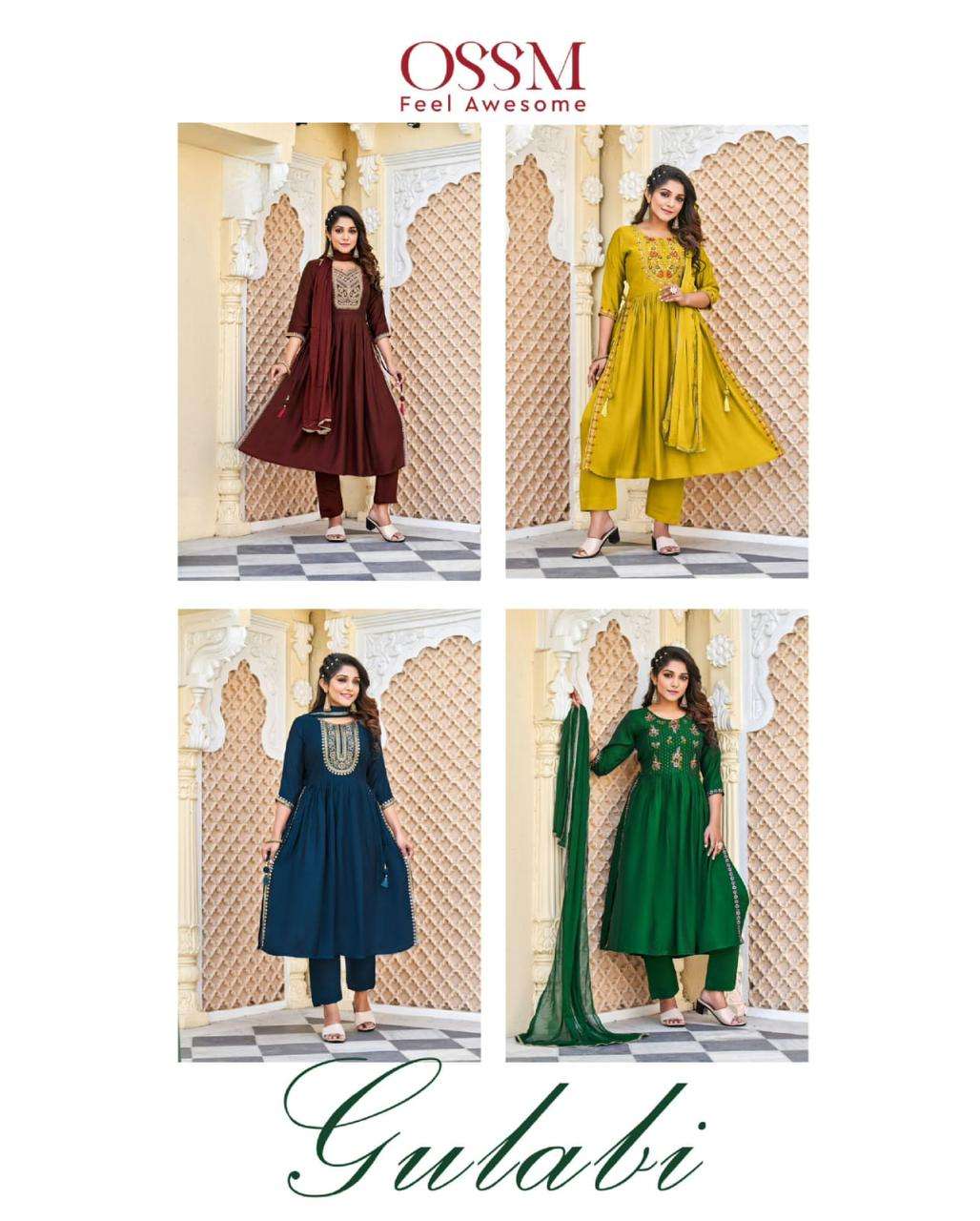 OSSM Gulabi Nyra Collection On Kurtipant Dupatta On Wholesale