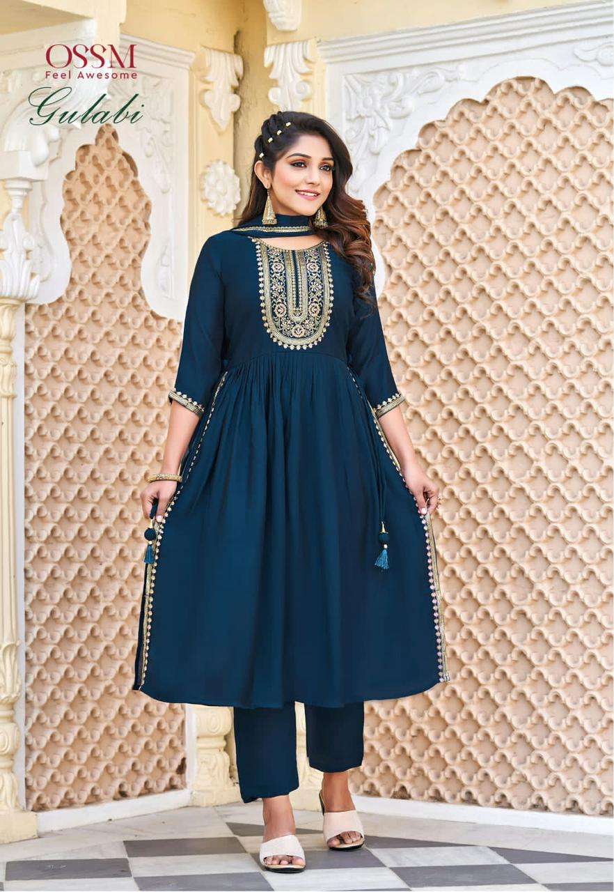 OSSM Gulabi Nyra Collection On Kurtipant Dupatta On Wholesale