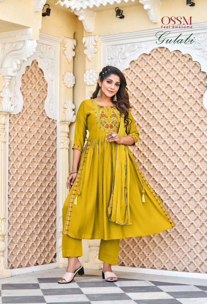 OSSM Gulabi Nyra Collection On Kurtipant Dupatta On Wholesale