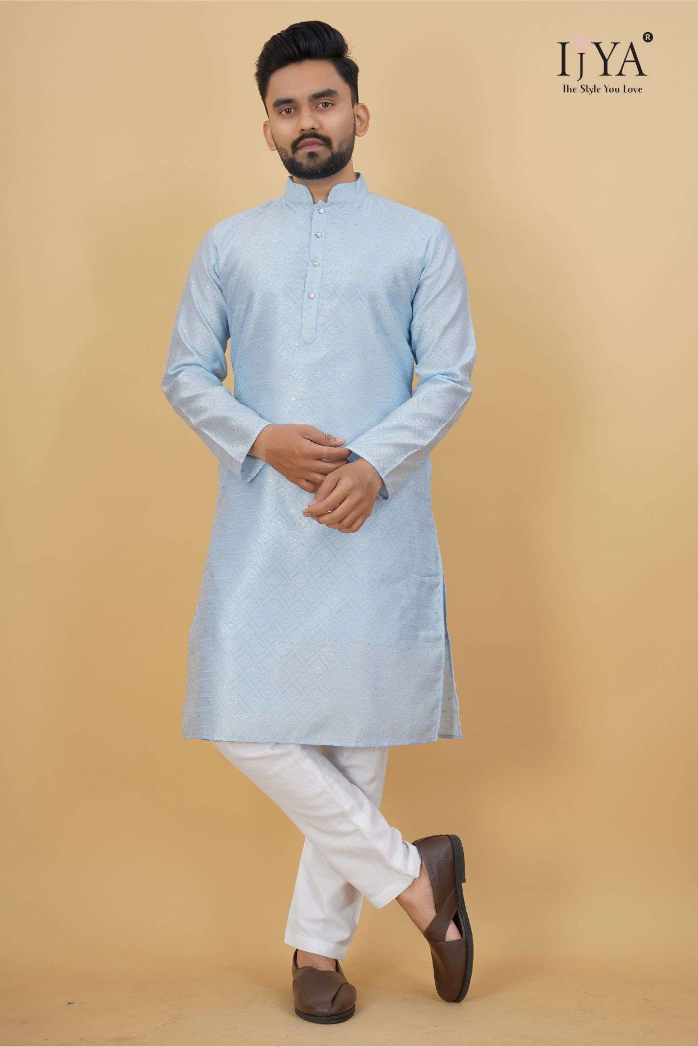 Party Wear Mens Kurta Self Designe and Jari with Button 