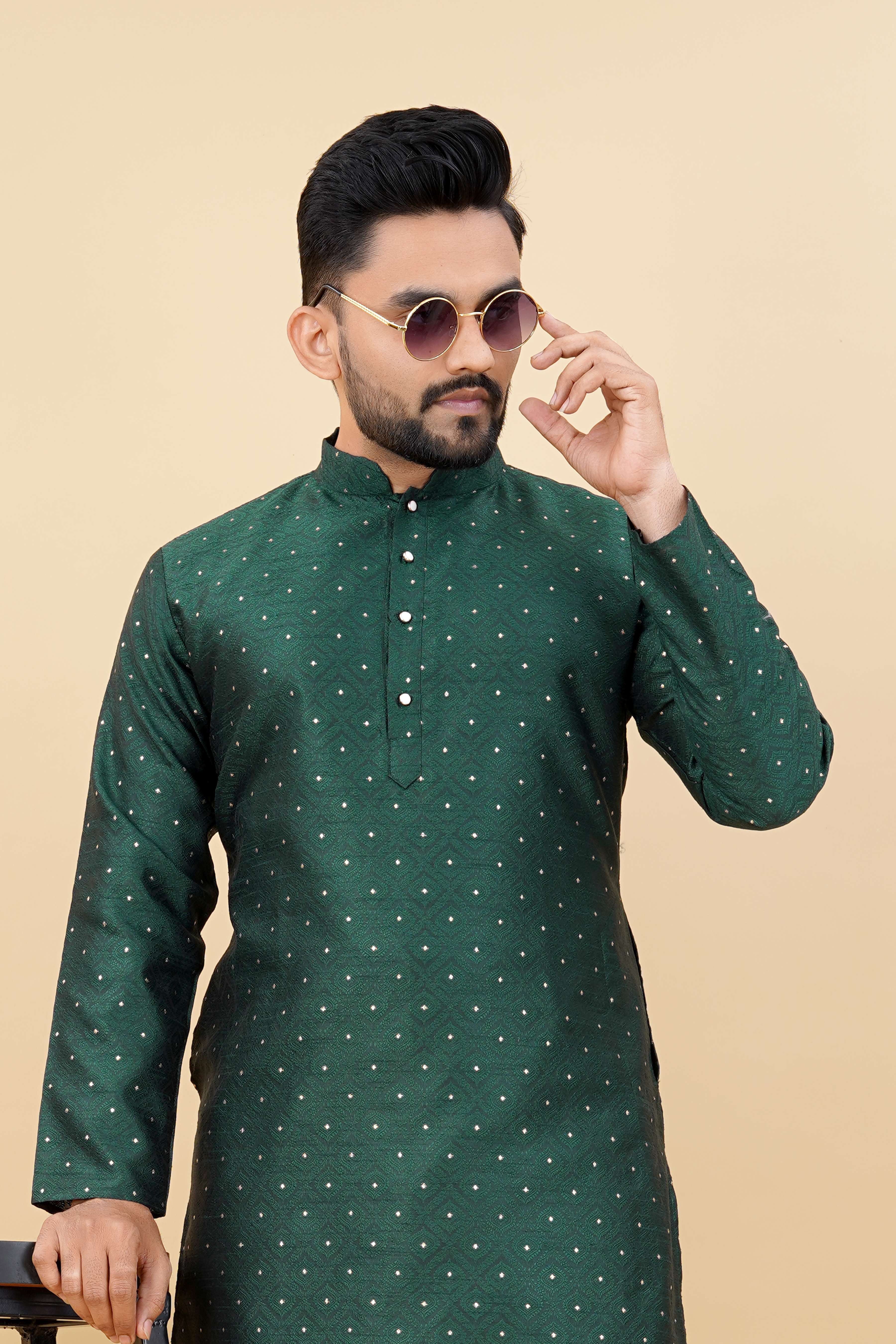Party Wear Mens Kurta Self Designe and Jari with Button 