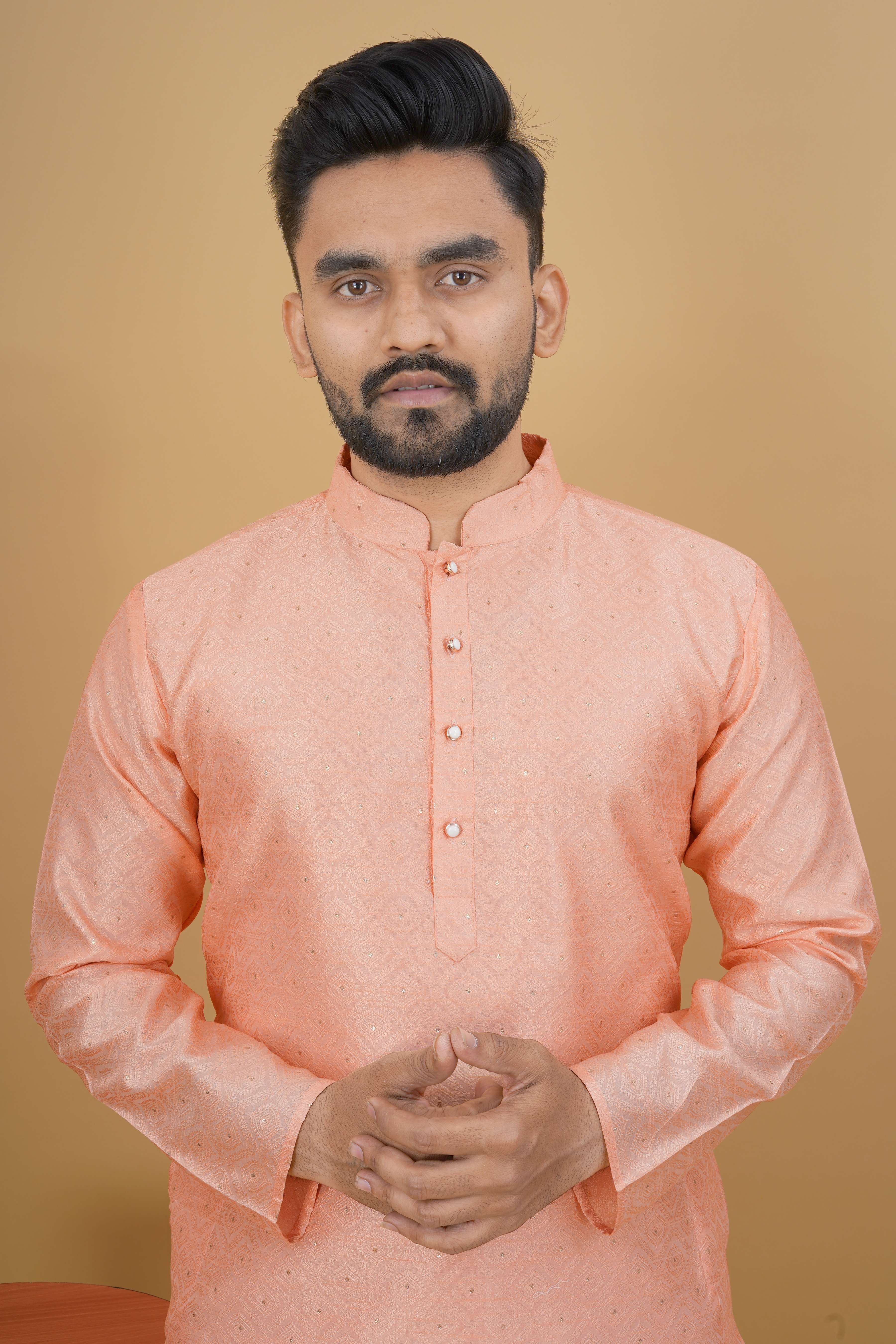Party Wear Mens Kurta Self Designe and Jari with Button 