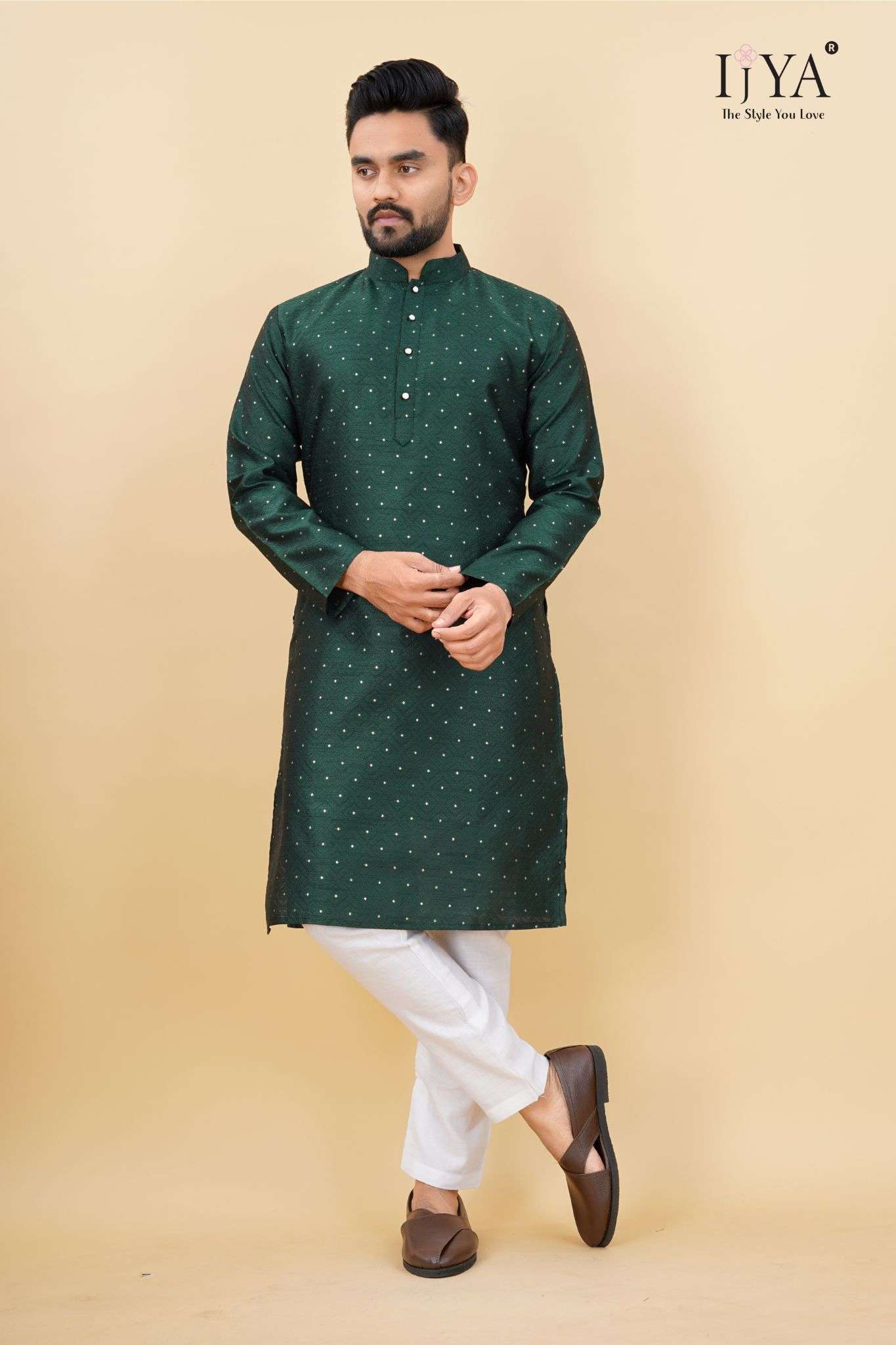 Party Wear Mens Kurta Self Designe and Jari with Button 