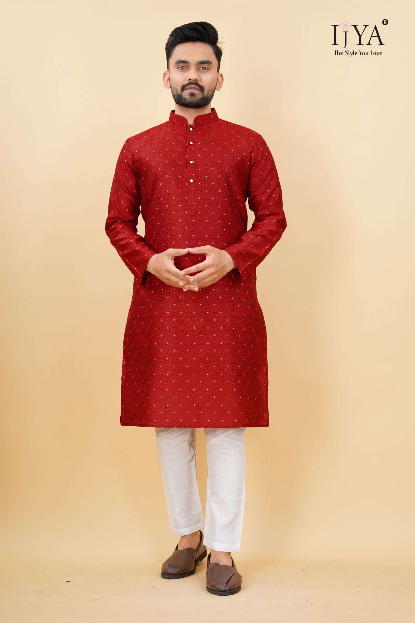 Party Wear Mens Kurta Self Designe and Jari with Button 