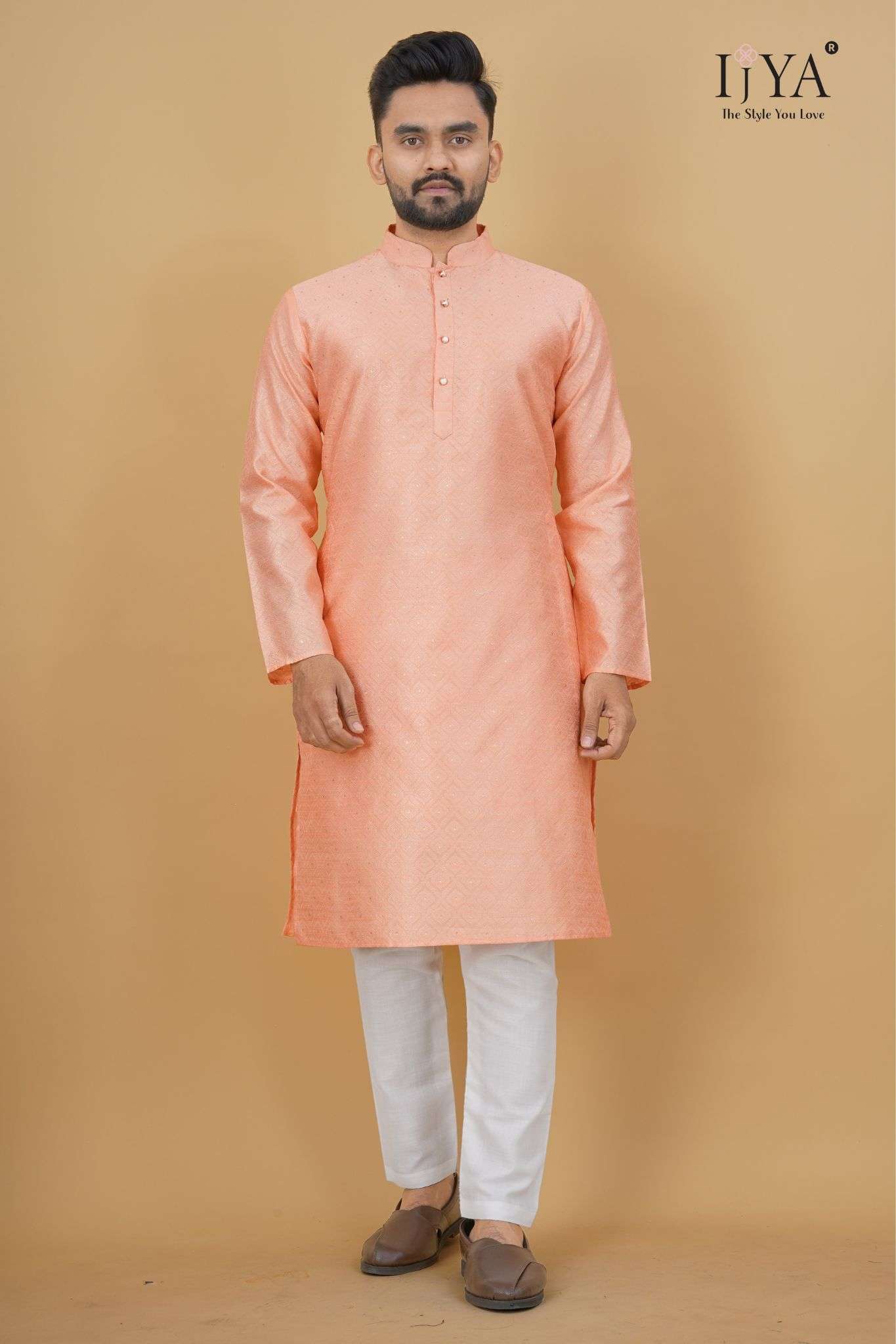 Party Wear Mens Kurta Self Designe and Jari with Button 