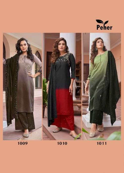 Peher The Fusion Fancy Kurti With Bottom Dupatta Collection On Wholesale
