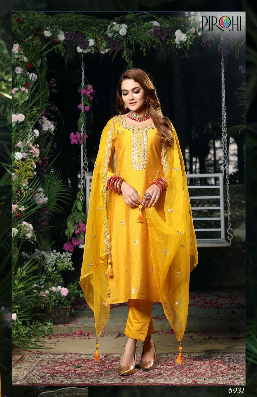 Pirohi Bahara On Pure Muslin Kurti Pant With Beautiful Bandhni Prints Cut Work Dupatta On Wholesale
