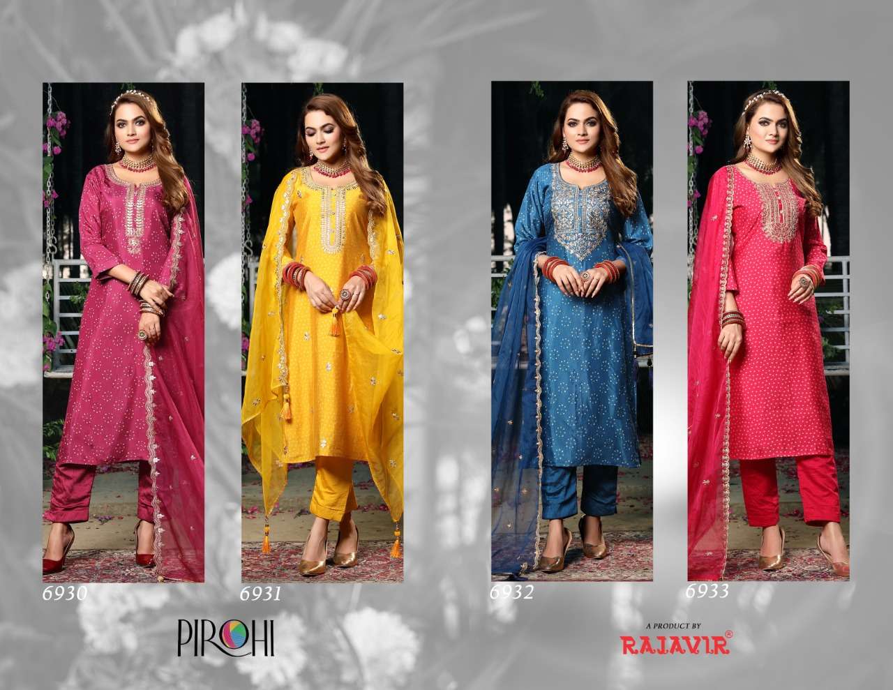 Pirohi Bahara On Pure Muslin Kurti Pant With Beautiful Bandhni Prints Cut Work Dupatta On Wholesale