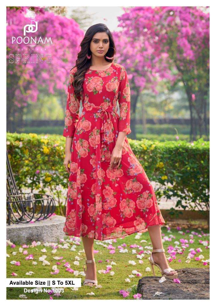 Poonam Present Spring Valley Digital Printed Georgrtte Kurtis Collection On Wholesale