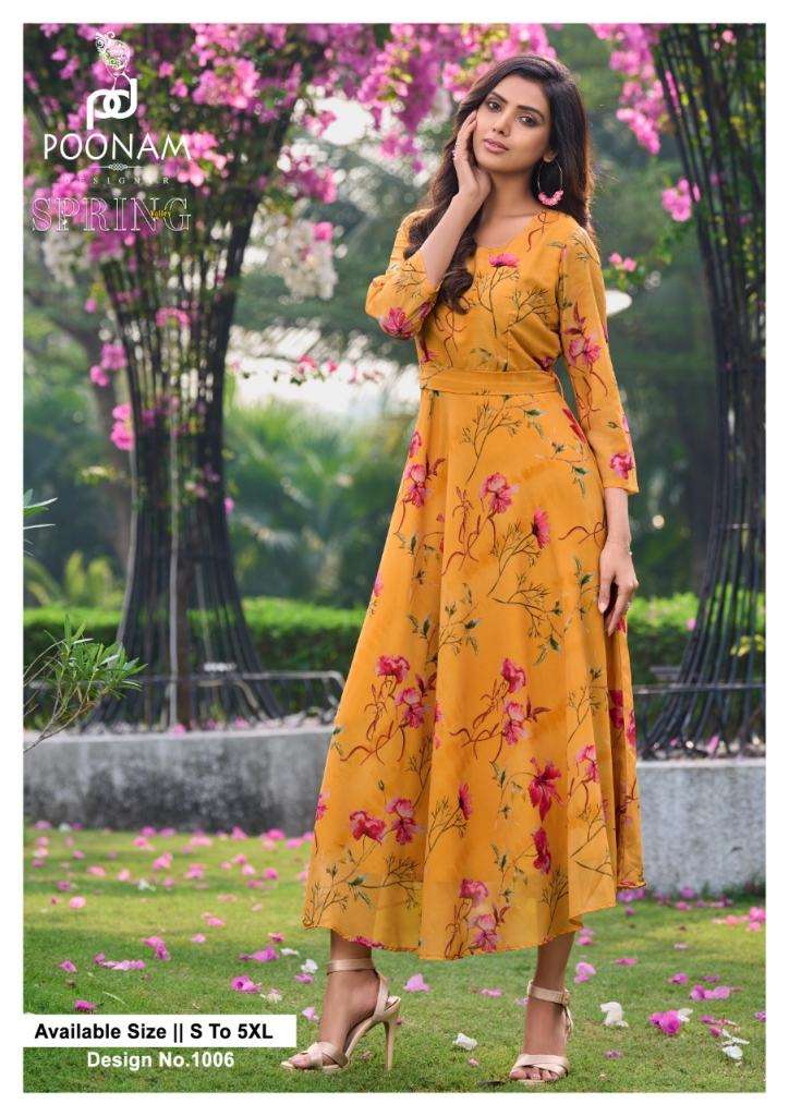 Poonam Present Spring Valley Digital Printed Georgrtte Kurtis Collection On Wholesale