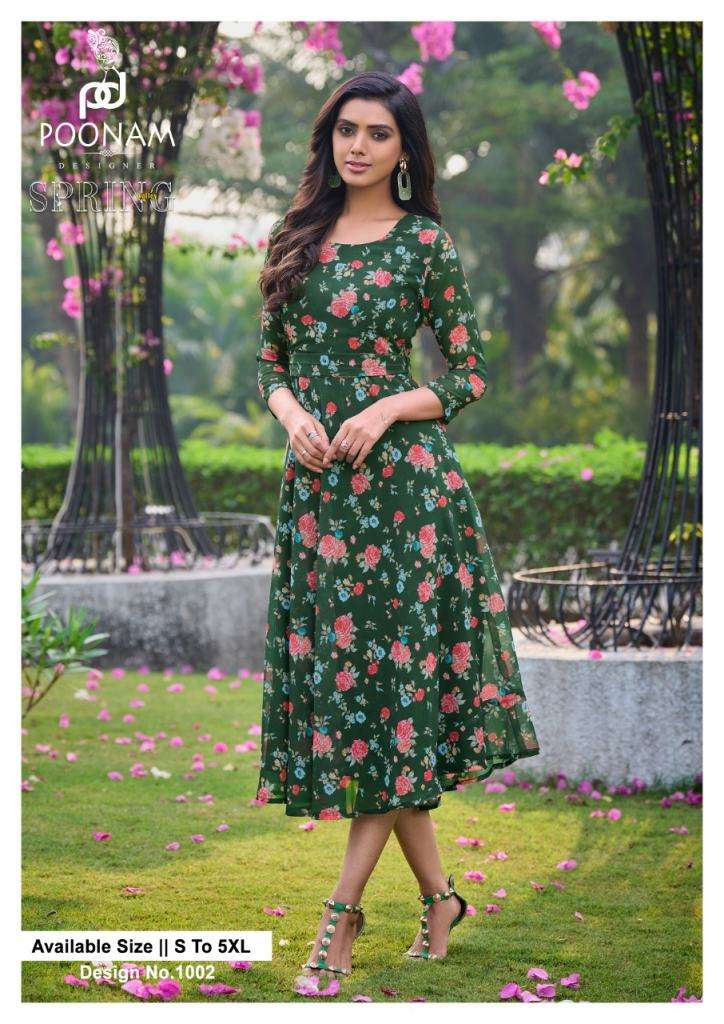 Poonam Present Spring Valley Digital Printed Georgrtte Kurtis Collection On Wholesale