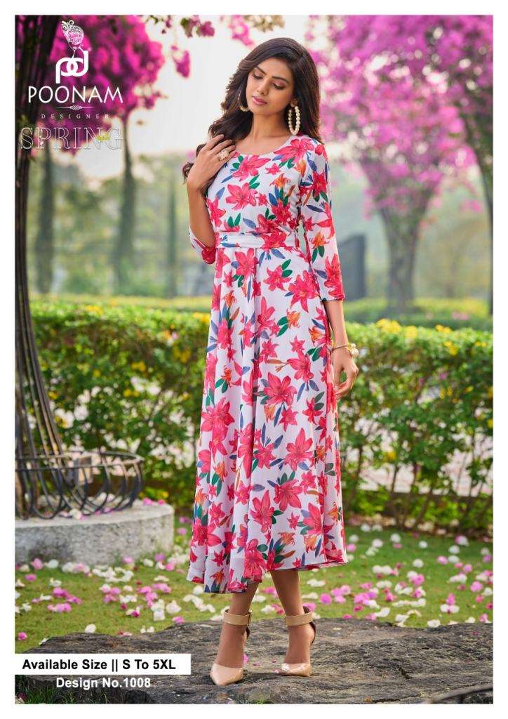Poonam Present Spring Valley Digital Printed Georgrtte Kurtis Collection On Wholesale