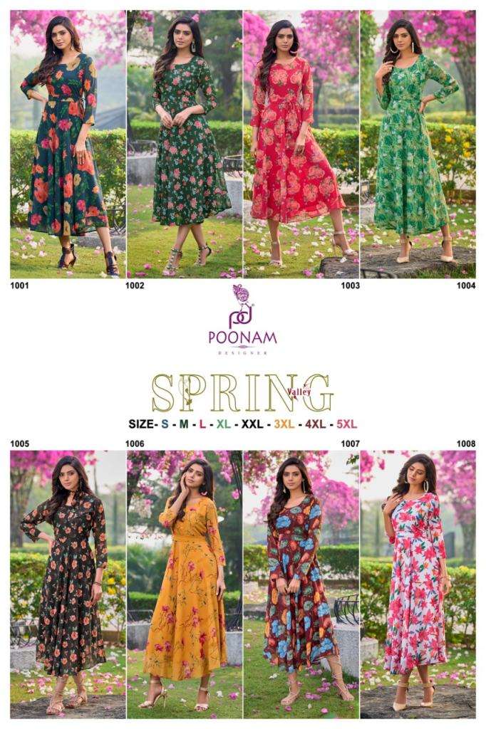 Poonam Present Spring Valley Digital Printed Georgrtte Kurtis Collection On Wholesale