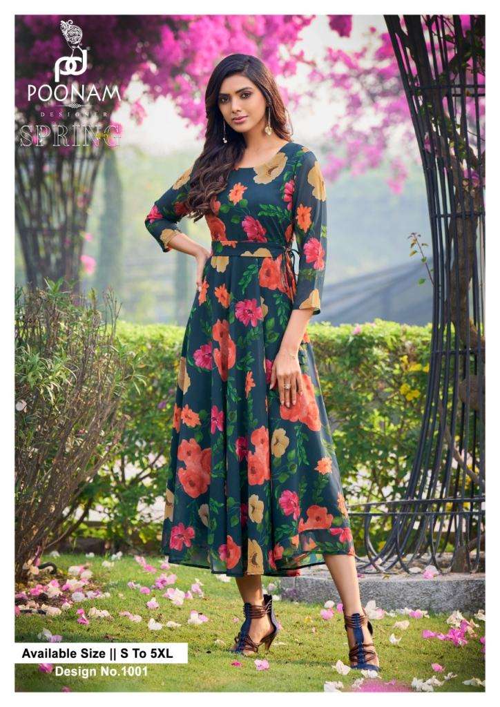 Poonam Present Spring Valley Digital Printed Georgrtte Kurtis Collection On Wholesale