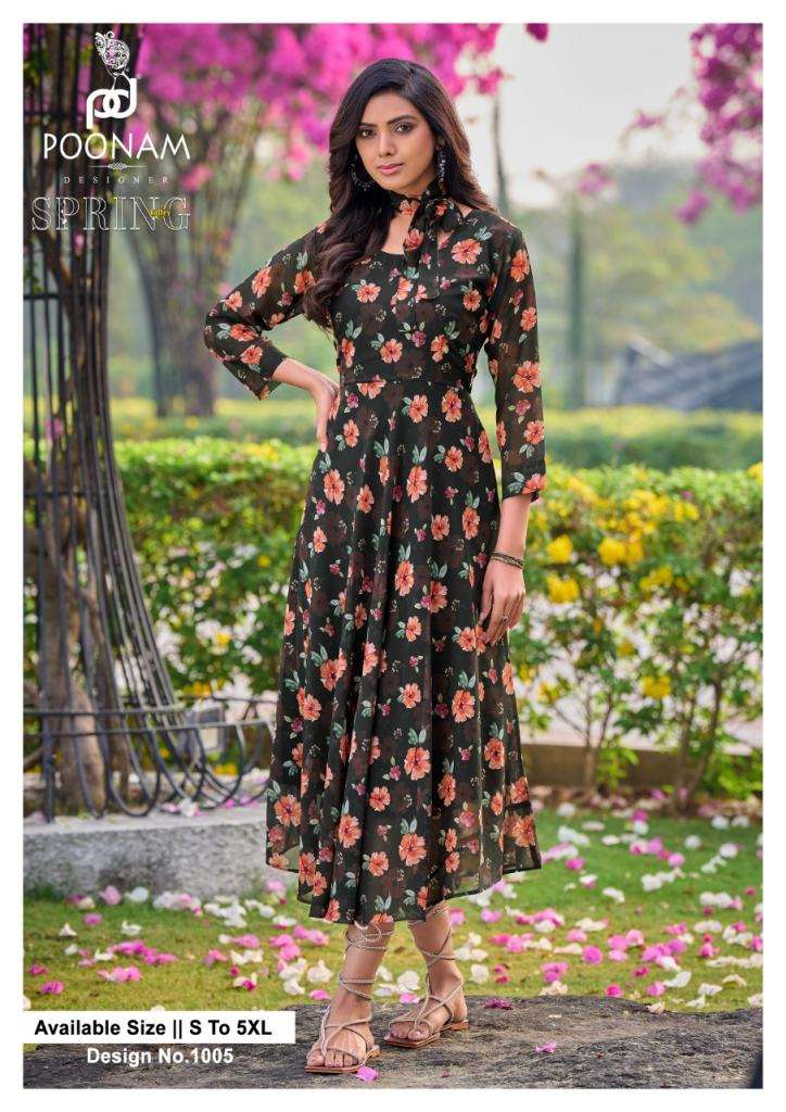 Poonam Present Spring Valley Digital Printed Georgrtte Kurtis Collection On Wholesale