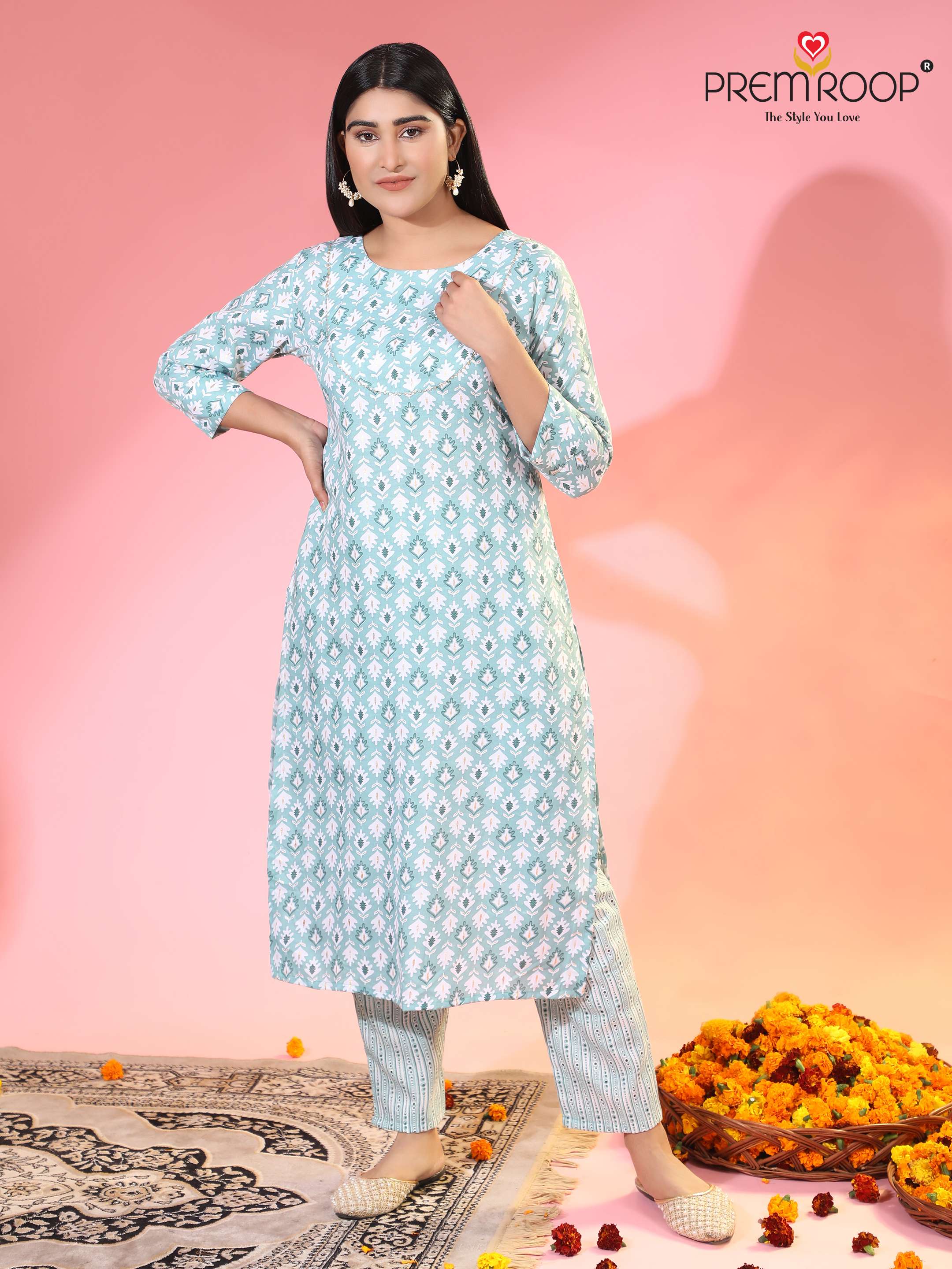 Premroop Kurti Pant On Print With Wholesale Price