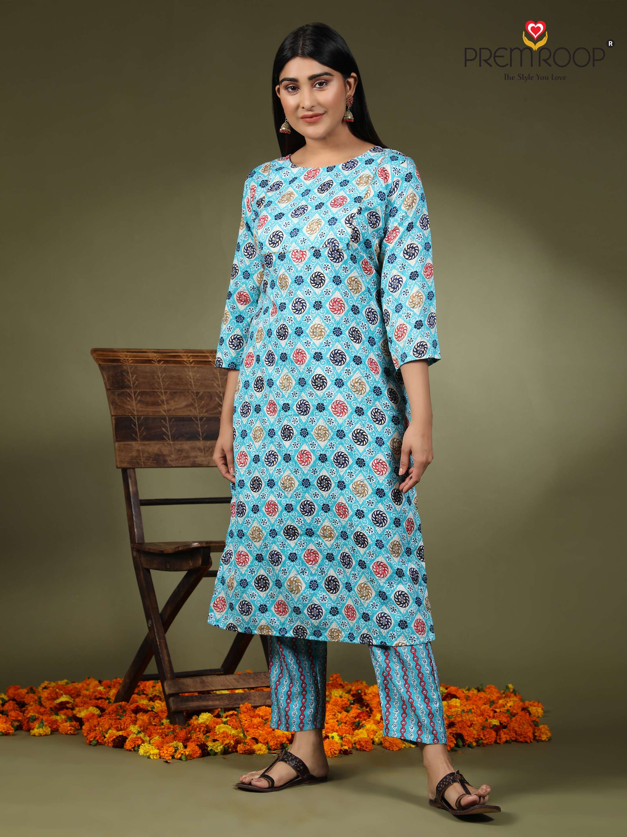 Premroop Multi Print Kurti With Pant On Wholesale