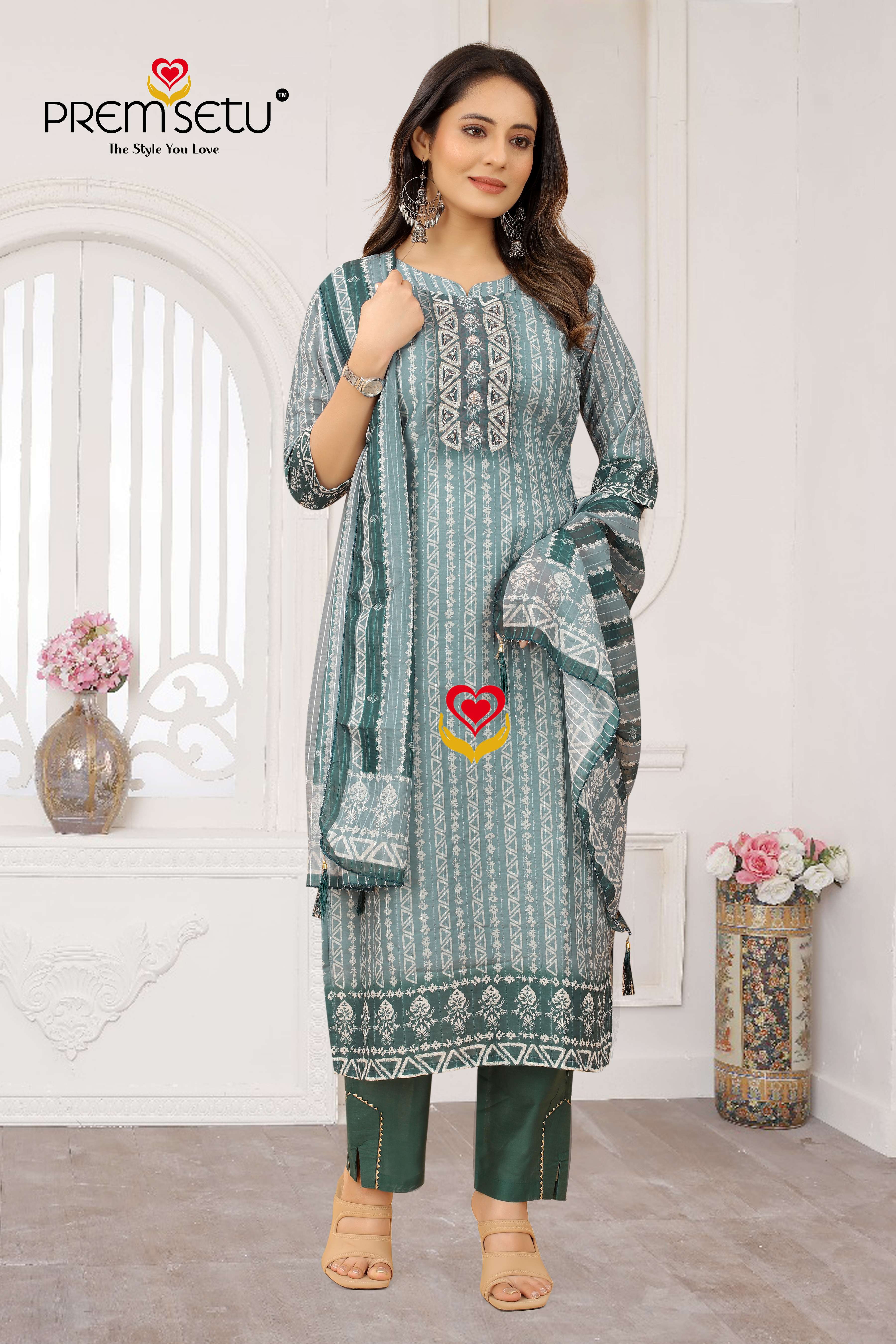 Premsetu Heavy Chanderi Kurtipant Dupatta With Sequence Work On Wholesale 
