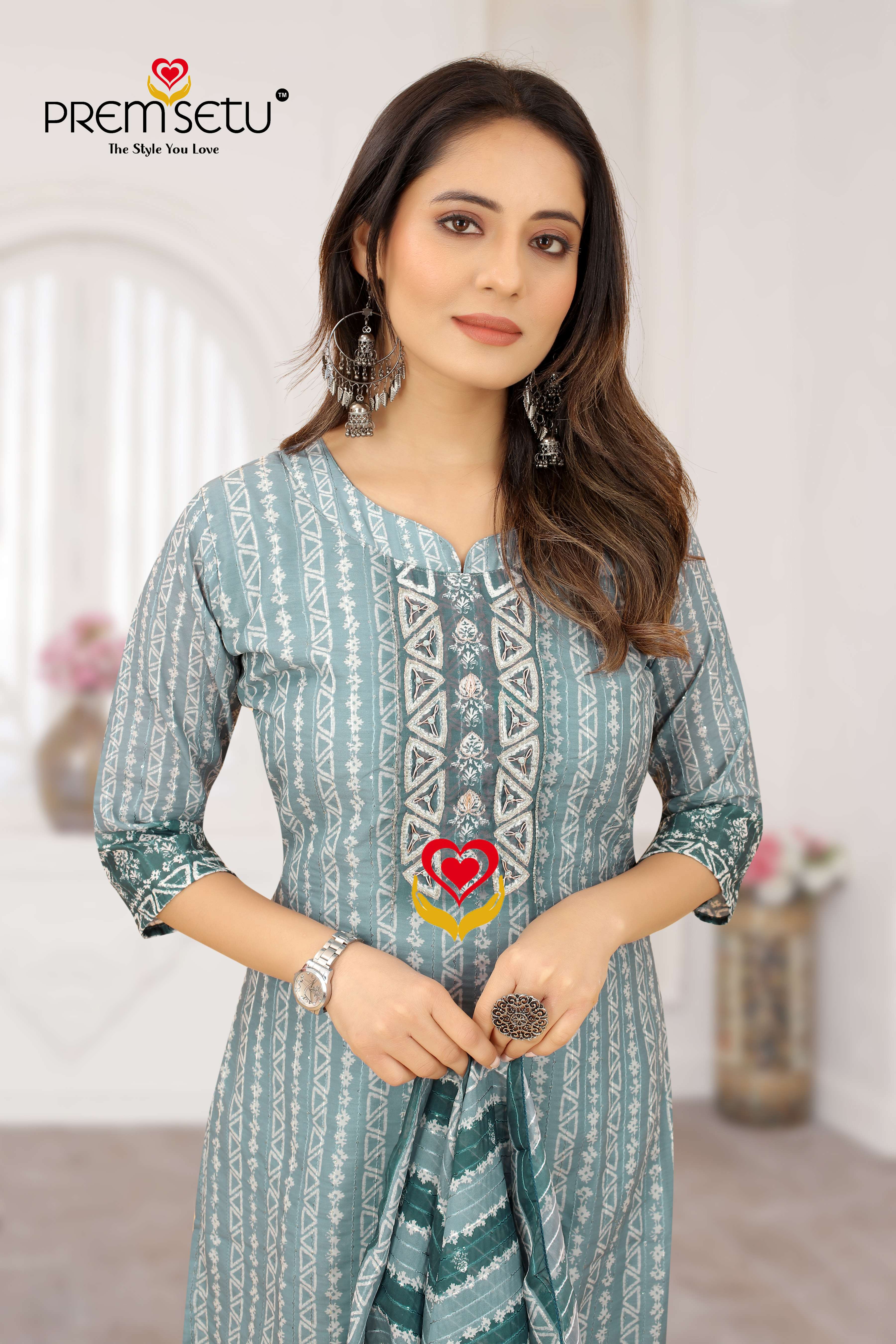 Premsetu Heavy Chanderi Kurtipant Dupatta With Sequence Work On Wholesale 