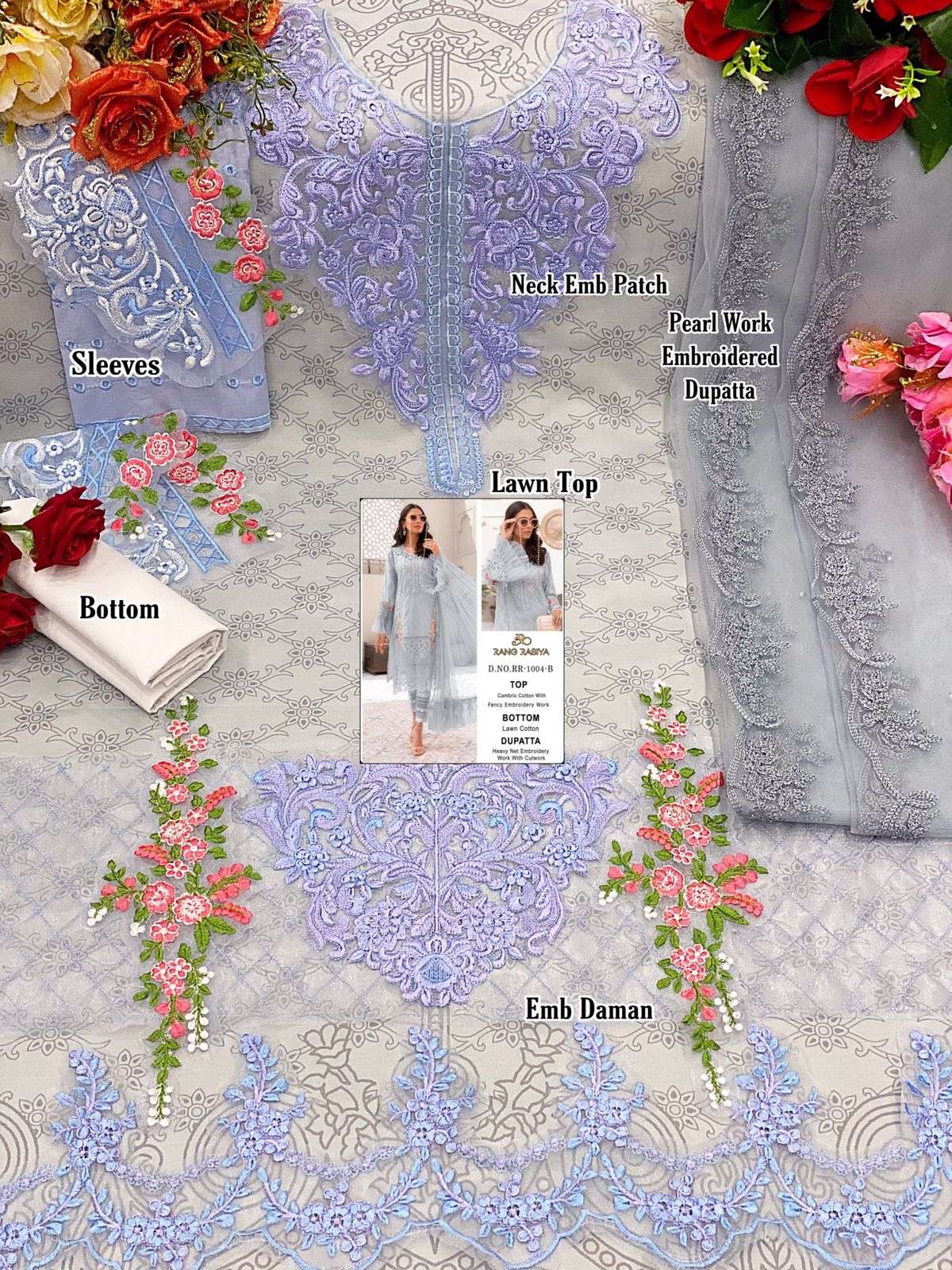 Rang Rasiya Maria B  Heavy Embroidered Patches Pakistani Suits On Wholesale